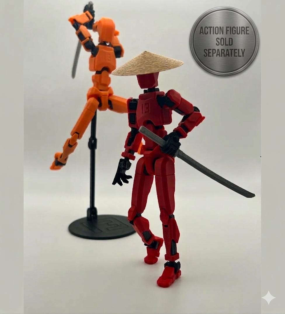 Katana Tanto & Kasa Hat for Dummy 13 | 3D Printed Action Figure