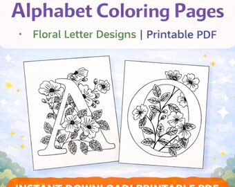 Floral Alphabet Coloring Pages | A-Z Printable Activity Book (PDF Download)