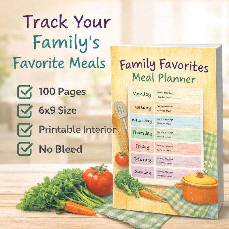 Family Meal Planner Interior | 6x9 Weekly Layout (PDF Printable ...