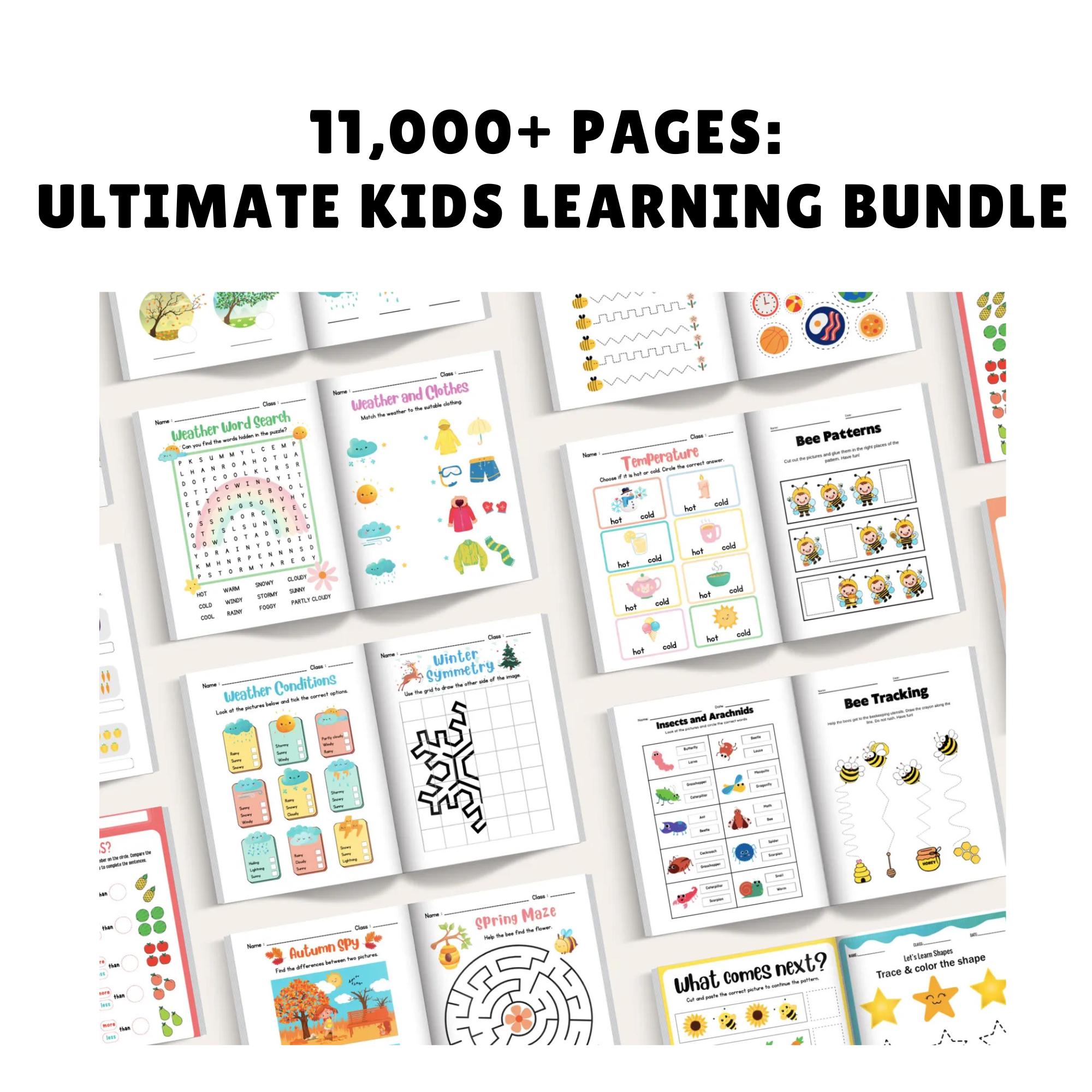 11,000+ Kids Educational Worksheets Bundle, Preschool & Kindergarten