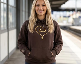 Gold Heart Monogram KLS Hoodie | Script Initials Chest Design