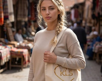 Gold Drip Heart KLS Tote Bag | Canvas Monogram Tote