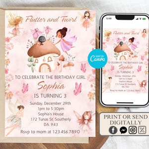 Editable Fairy First Birthday Invitation, Fairy 1st Birthday Invite, Enchanted fairy Garden Birthday Invitation, Whimsical 1st Birthday