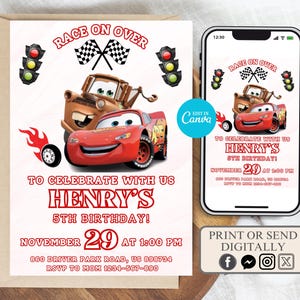 Editable Cars Birthday Party Invitation Cars Lightning Birthday Invite McQueen Birthday Party Invitation Boy Birthday Party Invite Car Party