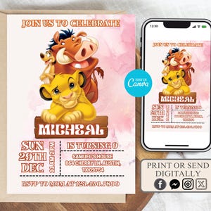 Lion king birthday invitation editable lion king birthday party invitation lion king birthday invitations lion king phone digital invitation