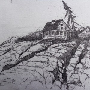 Fine Art Etching w/Aquatint, &quot;House on the bluff&quot;