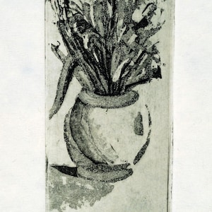 Original Fine Art Etching, Vase with flowers