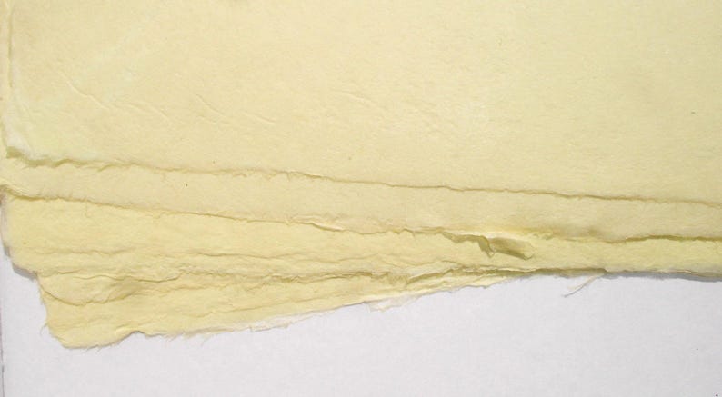 Ten 6 x 8 inch sheets of abaca, kozo paper, dyed lemon yellow image 2