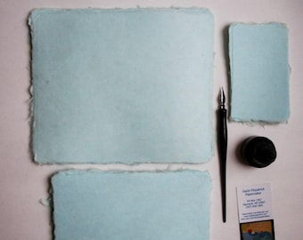 Ten sheets of 6 x 8 inch handmade paper, seafoam
