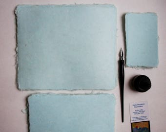 Ten sheets of 6 x 8 inch handmade paper, seafoam