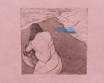Beachcomber,Original Fine Art Etching on hadmade paper
