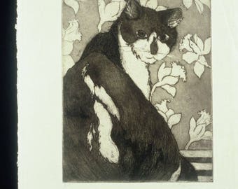 Original Fine Art Etching with Aquatint Untitled (cat)