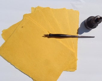 Handmade 6 x 8 Inch Golden Yellow Abaca Kozo Paper, 10 sheets