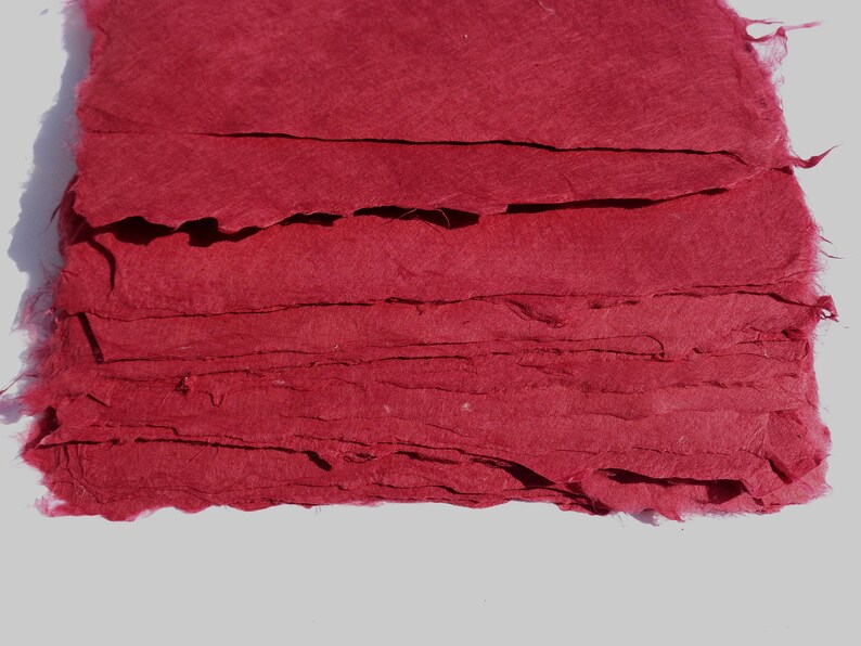 NEW Eight Sheets of 8 x10 inch Handmade Burgundy Abaca Kozo Paper