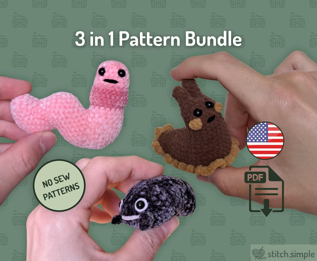 3-in-1 Bug Crochet Pattern Bundle | Worm, Slug & Roly Poly | No-sew ...