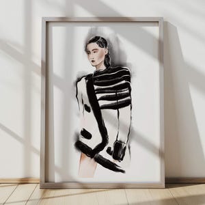 Fashion Illustration Instant Download Artwork, Asian Woman Strong Wall Art, Modern Poster, Woman Painting, Runway Print, Printable Art