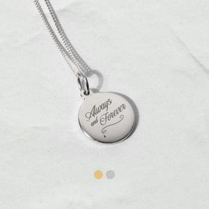 Always and Forever 925 Sterling Silver or Gold-Plated Engraved Disc Pendant Necklace Birthstone - Gift for Vampire Romance & Fantasy Fans