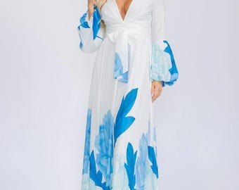 blue rain floral dress Ruffle-Sleeve Mini kind print and print placement will vary Francescas Blue Rain Floral Dress
