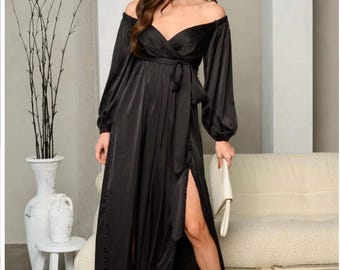 black maxi summer dress with sleeves Nmoder Black Maxi Dress for Women with Pocket