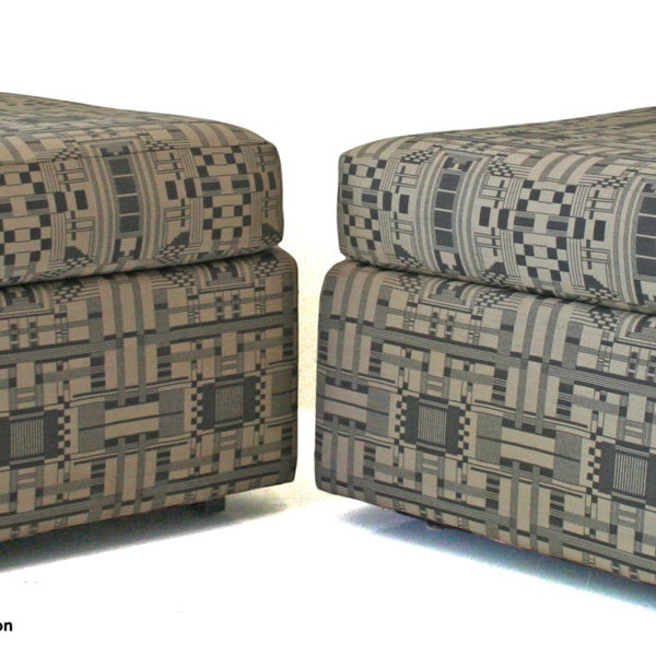 Pair of Thayer Coggin Floating Ottomans in Deco Tribal Fabric - FREE SHIPPING - RESERVED for ngilliga