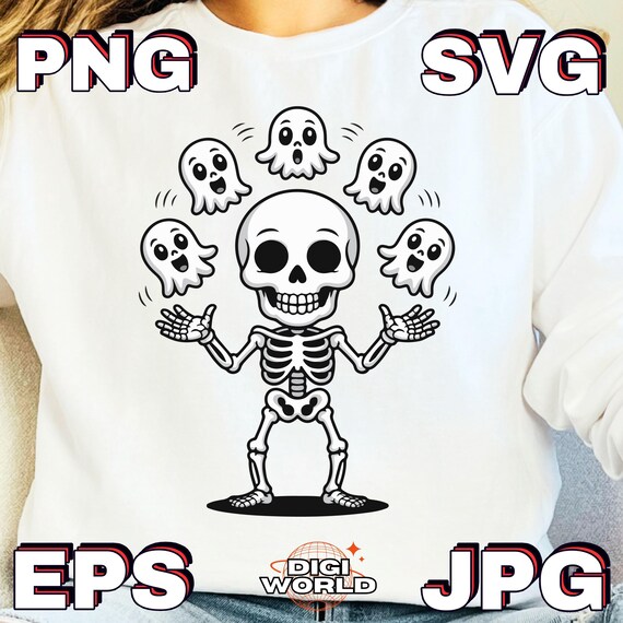 Skeleton Juggling Ghosts PNG Funny Halloween Design Costume