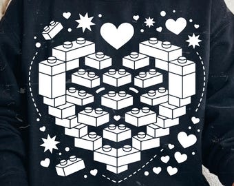 Building Blocks Heart SVG | Toy Brick Love Design PNG | Kids Valentine SVG | Block Heart Clipart | Cricut Digital Download | Retro Cut File
