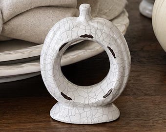 Set of 6 White Crackle Ceramic Pumpkin Napkin Rings | Farmhouse Fall Table Decor | Thanksgiving Tablescape | Rustic Harvest Dining