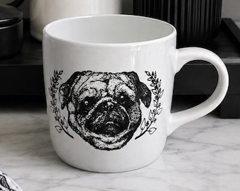 Pug Dog Mug | Black & White Pug Coffee Cup | Dog Lover Gift | Cute Puppy Mug | Whimsical Animal Mug