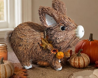 Vintage Style Straw Pig Fall Decor | Rustic Harvest Pig | Pumpkin Farmhouse Decor | Thanksgiving Table Decor | Autumn Animal Figurine