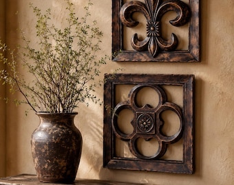 Fleur de Lis Wall Decor Set of 2 | Heavy Resin Architectural Plaques | French Country Old World Wall Art | Made in USA
