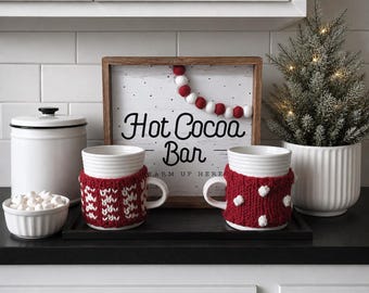 Hallmark Christmas Mug Set | Sweater Weather Cocoa Mugs | Hot Cocoa Bar Sign | Cozy Christmas Kitchen Decor | Holiday Coffee Bar