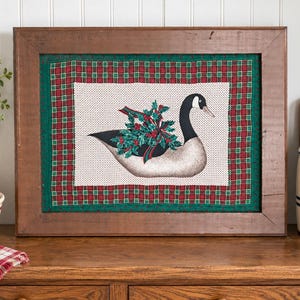 Vintage Puffy Goose Wall Art | Christmas Plaid Fabric Folk Art | Framed 3D Textile Decor