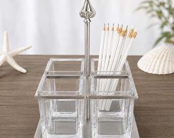 Luxury Glass Organizer Tray, Removable Glass Containers, Silver Vanity Organizer, Coffee Station Organizer, Desk Organizer, Modern Coastal