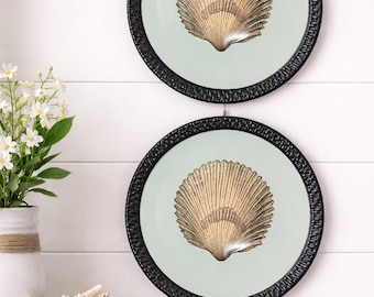 Mud Pie Set of 2 Shell Plates | Coastal Dessert Plates, Nautical Decor