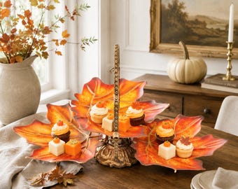 Vintage Maple Leaf Divided Serving Dish | Autumn Tidbit Tray | Fall Candy Nut Server | Thanksgiving Entertaining Decor | Leaf Centerpiece
