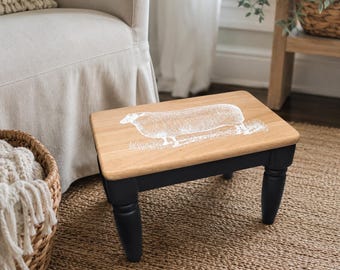 Neutral Wood Accent Stool | Rustic Solid Wood Foot Rest | Cottage Farmhouse Decor | Small Wooden Riser