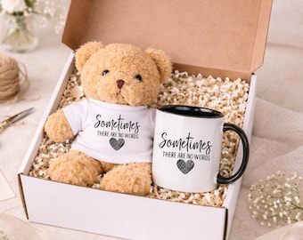 Sometimes There Are No Words Teddy Bear And Mug Gift Set, Hug In A Box, Grief Care Package, Sympathy Gift Box, Cozy Comfort Plushie