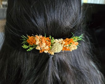 Bohemian Dried Flower Hair Comb: Orange White Rustic Accessory