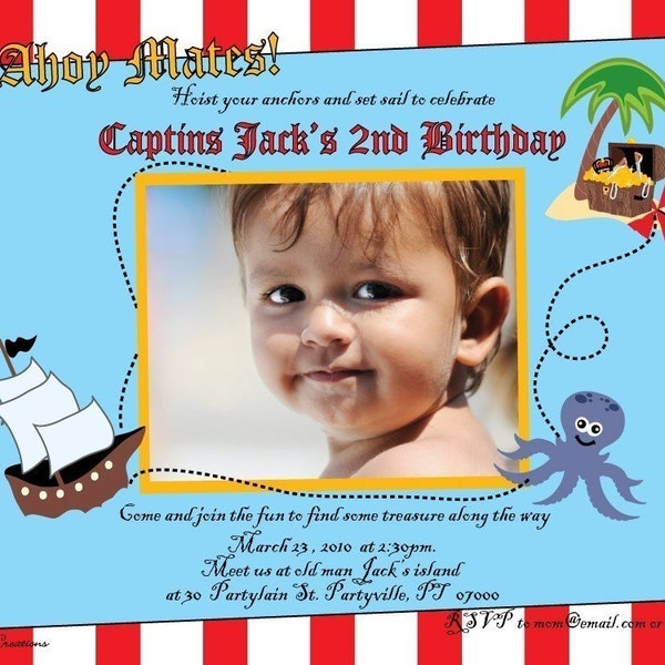 Pirate treasure map birthday party invitation, printable