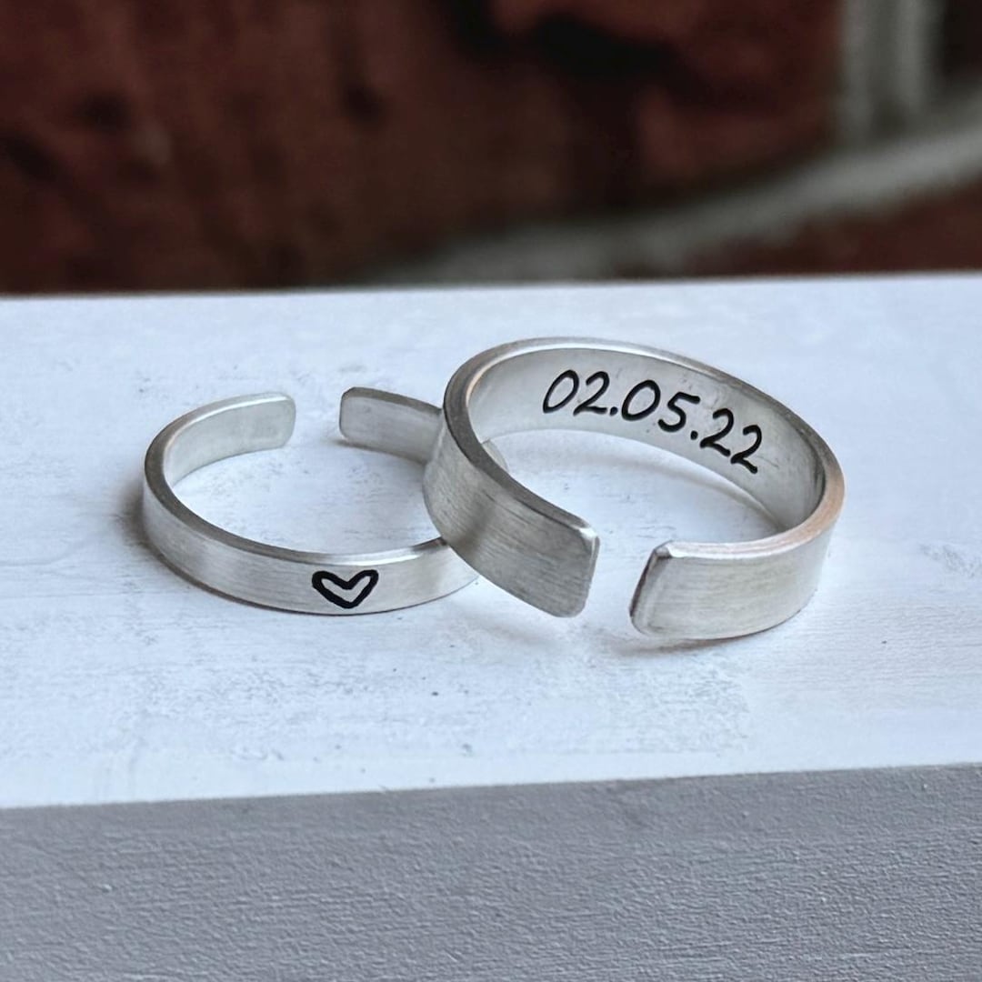 Couples Ring Set, Anniversary Date Ring Set, Adjustable Couples Rings ...