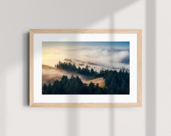 Misty Forest Wall Decor – Foggy Hills Landscape Photography Print