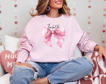 Personalized Name Coquette Sweatshirt, Custom Name Pink Bow Sweatshirt, Cute Romantic sweater, Unisex Pullover, Gift for Her, Customized Top