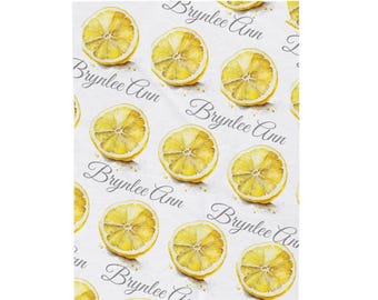 Coperta per neonati in velluto di limone personalizzata con nome, idea regalo per neonato, decorazione al limone, regalo per neomamme, regalo per baby shower