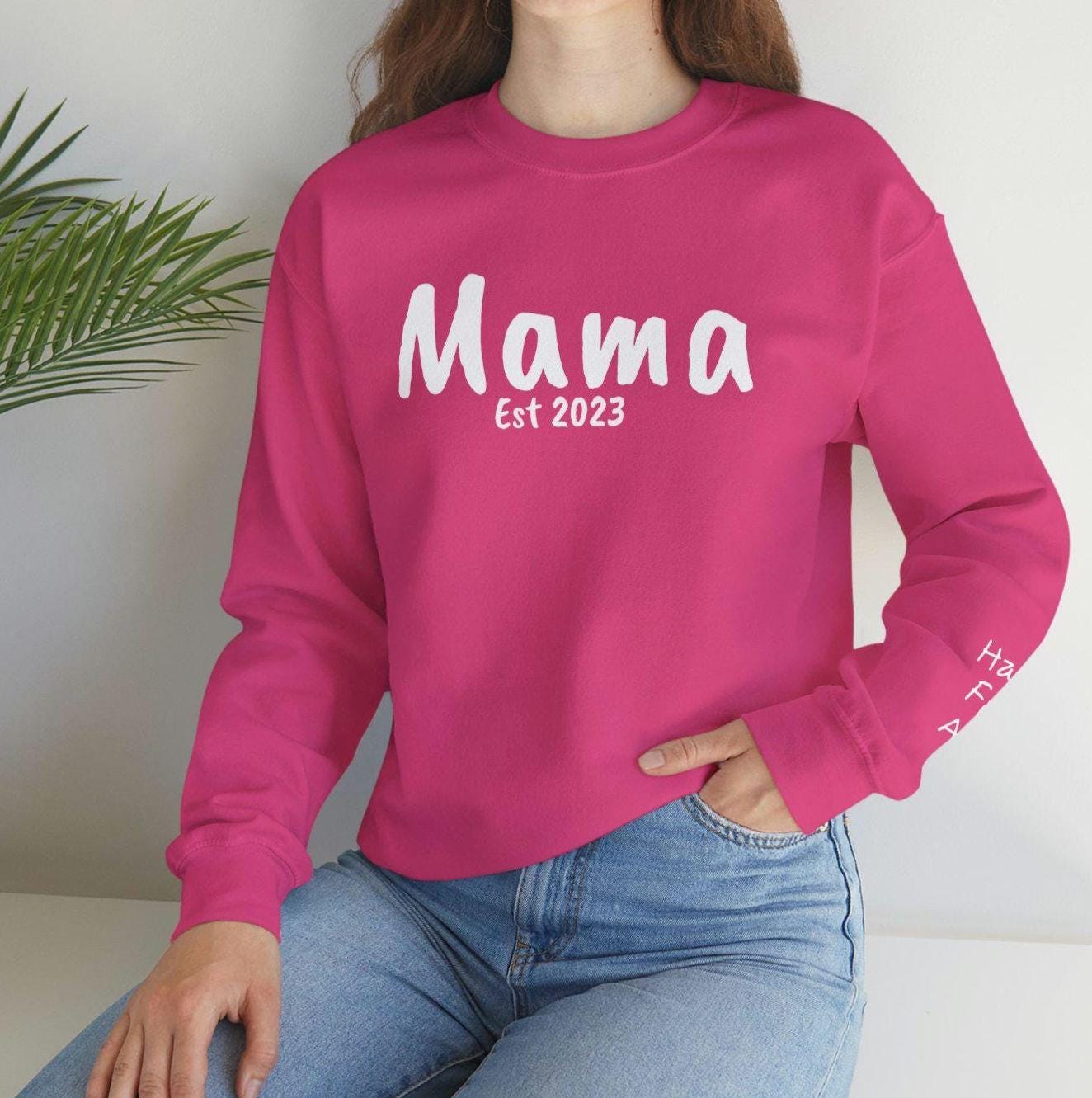 Personalized Mama Sweatshirt with Kid Names on Sleeve, Mothers Day Gift, Birthday Gift for Mom, New Mom Gift, Minimalist Cool Mom Sweater