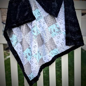Premium Pieced Teal Animal Double-Layered Minky Blanket, Baby Toddler child gift, teal gray white minky blanket, baby shower, gender neutral