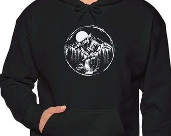 Cozy Adventure Unisex Hoodie, Perfect for Camping, Travel, Outdoor Activities, Gift for Nature Lovers,  Mountain Waterfall Nature Hoodie