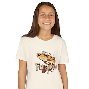 Fish Story Youth Tee, Fun Fishing Shirt, Outdoor Adventure T-shirt, Gift for Young Anglers, Summer Camp Apparel
