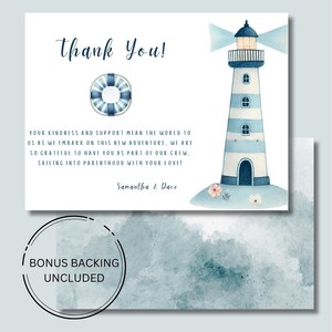 Bearbeitbare Dankeskarte Ahoi, es ist ein Junge-Babyparty-Thema, bedruckbar, Segeltau, blaues Boot, Sprinkle, Aquarell, Sofortdownload