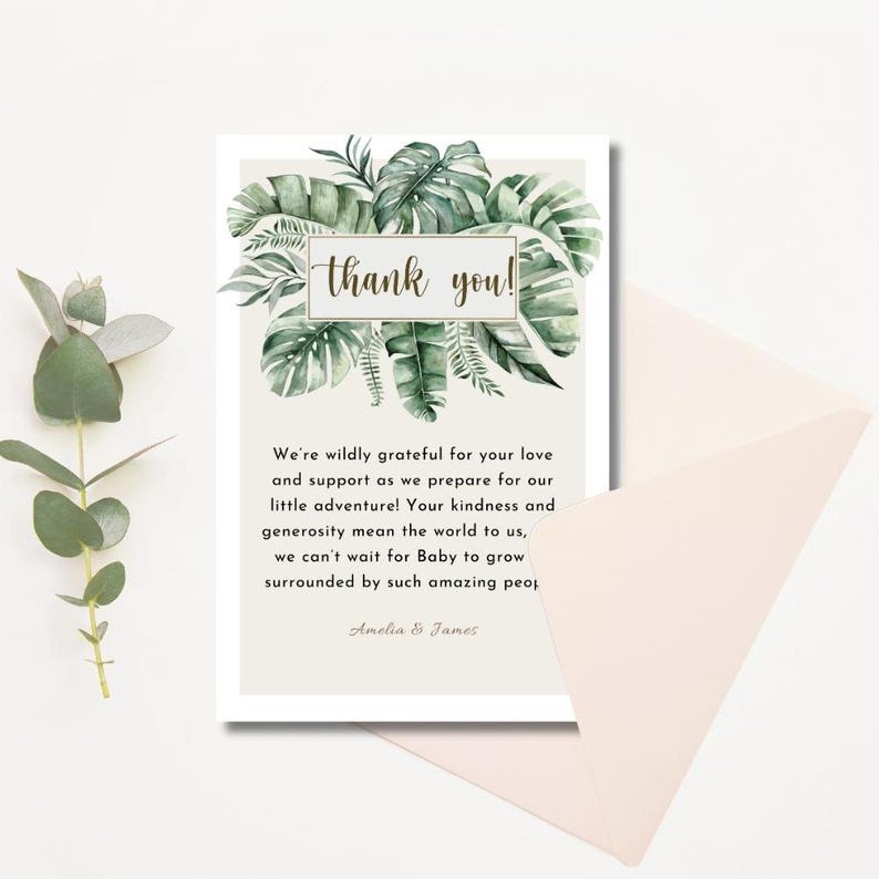 Generosity Card Editable Jungle Baby Shower Thank You Card (digital Download) - Etsy