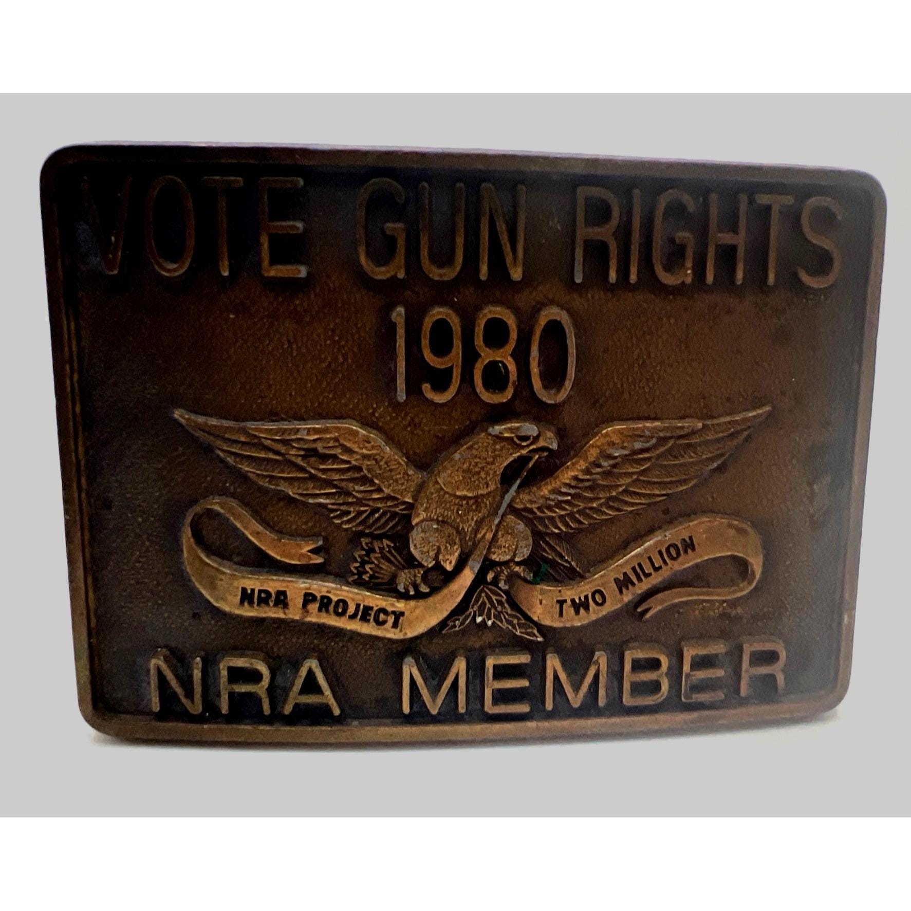 Vintage Black Leather Belt W/ 1980 NRA Member Vote Gun 